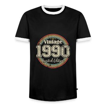 Vintage Retro Limited Edition 1990 Birth Year - Men's Ringer Shirt - black/white - Front - AI Model Female 172 light (172cm) & AI Model Male 178 light (178cm)