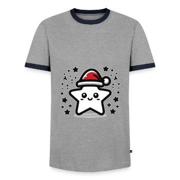 Star Cute Poinsettia - Men's Ringer Shirt - grey/navy  - Front - AI Model Female 172 light (172cm) & AI Model Male 178 light (178cm)