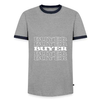 Shopper Buyer Purchaser Consumer Patron - Men's Ringer Shirt - grey/navy  - Front - AI Model Female 172 light (172cm) & AI Model Male 178 light (178cm)