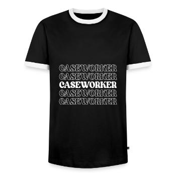 Travailleur social Travailleur social Gestionnaire de cas Social - T-shirt contrasté Homme - noir/blanc - Devant - AI Model Female 172 light (172cm) & AI Model Male 178 light (178cm)