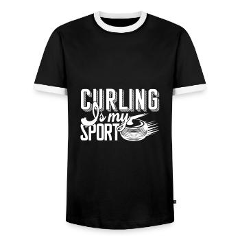 Curling Curling Is My Sport - Men's Ringer Shirt - black/white - Front - AI Model Female 172 light (172cm) & AI Model Male 178 light (178cm)