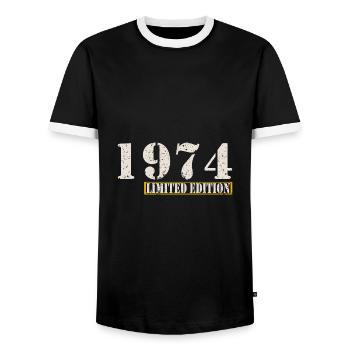 1974 Born Birthday Limited Edition - Men's Ringer Shirt - black/white - Front - AI Model Female 172 light (172cm) & AI Model Male 178 light (178cm)