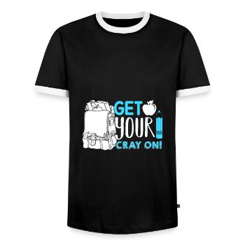 Kindergarten Teacher Get Your Cray On - Men's Ringer Shirt - black/white - Front - AI Model Female 172 light (172cm) & AI Model Male 178 light (178cm)