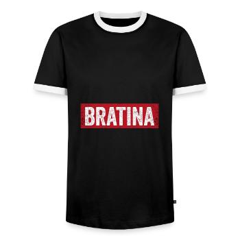 Bratina Bra Sister Bra Rap Hip Hop Shirt - Men's Ringer Shirt - black/white - Front - AI Model Female 172 light (172cm) & AI Model Male 178 light (178cm)