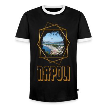 Naples Italy City Skyline Home Love Gold - Men's Ringer Shirt - black/white - Front - AI Model Female 172 light (172cm) & AI Model Male 178 light (178cm)