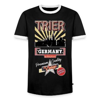 Trier Germany City Skyline Vintage Retro - Men's Ringer Shirt - black/white - Front - AI Model Female 172 light (172cm) & AI Model Male 178 light (178cm)