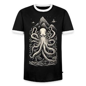 Vintage Kraken Deep Sea & Japan Aesthetic Design - T-shirt contrasté Homme - noir/blanc - Devant - AI Model Female 172 light (172cm) & AI Model Male 178 light (178cm)