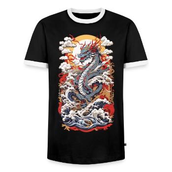 Ukiyo-E Style Asian Dragon Retro Design - Men's Ringer Shirt - black/white - Front - AI Model Female 172 light (172cm) & AI Model Male 178 light (178cm)