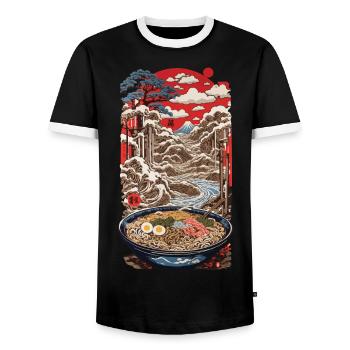 Vintage Ramen Ukiyo-e Streetwear Art Design - Men's Ringer Shirt - black/white - Front - AI Model Female 172 light (172cm) & AI Model Male 178 light (178cm)