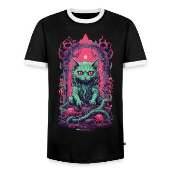 Demon Cat Halloween Gothic Funny Cats Design - Men's Ringer Shirt - black/white - Front - AI Model Female 172 light (172cm) & AI Model Male 178 light (178cm)