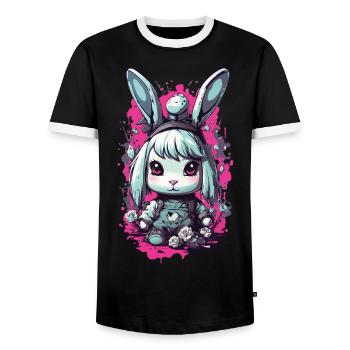Goth Bunny Kawaii Pastel gothique Design - T-shirt contrasté Homme - noir/blanc - Devant - AI Model Female 172 light (172cm) & AI Model Male 178 light (178cm)