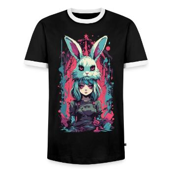 Gothic Anime Girl Halloween Hasen Kostüm Aesthetic - Männer Kontrast-T-Shirt - Schwarz/Weiß - Vorne - AI Model Female 172 light (172cm) & AI Model Male 178 light (178cm)