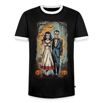 Zombie jeunes mariés Halloween Vintage affiche - T-shirt contrasté Homme - noir/blanc - Devant - AI Model Female 172 light (172cm) & AI Model Male 178 light (178cm)