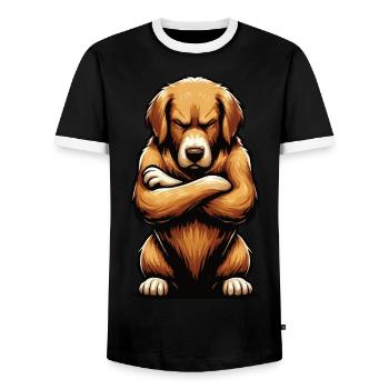 Golden Retriever Goldie Goldieowner Goldies - Men's Ringer Shirt - black/white - Front - AI Model Female 172 light (172cm) & AI Model Male 178 light (178cm)