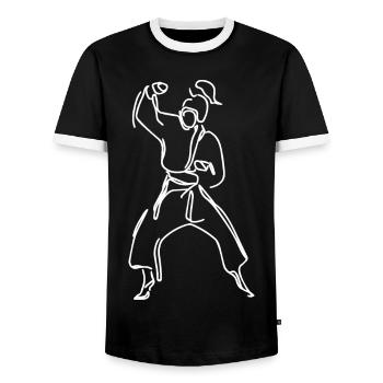 Weibliche Karateka - Männer Kontrast-T-Shirt - Schwarz/Weiß - Vorne - AI Model Female 172 light (172cm) & AI Model Male 178 light (178cm)