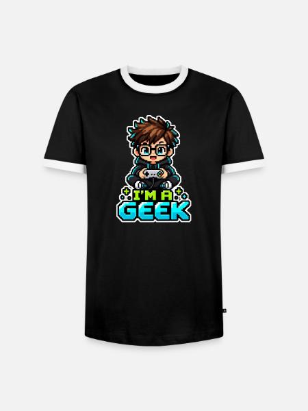 Pixel Geek Chibi Gamer - Männer Kontrast-T-Shirt - Schwarz/Weiß