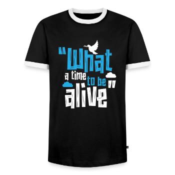 t shirt 01 - Men's Ringer Shirt - black/white - Front - AI Model Female 172 light (172cm) & AI Model Male 178 light (178cm)