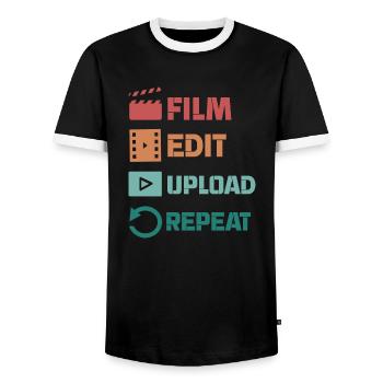 film edit upload repeat Design pour un film - T-shirt contrasté Homme - noir/blanc - Devant - AI Model Female 172 light (172cm) & AI Model Male 178 light (178cm)