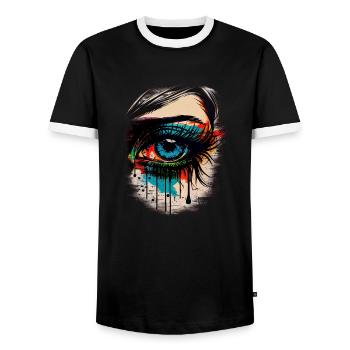 Œil psychédélique avec des détails colorés à l’aérographe - T-shirt contrasté Homme - noir/blanc - Devant - AI Model Female 172 light (172cm) & AI Model Male 178 light (178cm)