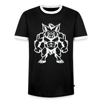 Bande dessinée Sanglier - T-shirt contrasté Homme - noir/blanc - Devant - AI Model Female 172 light (172cm) & AI Model Male 178 light (178cm)