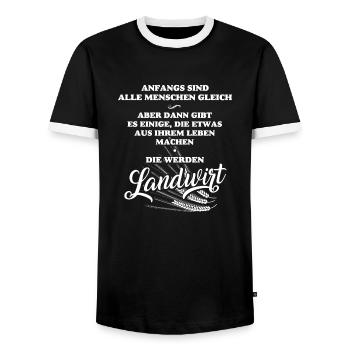 Landwirt-T-Shirt für Männer, Lebensplan f. Bauern - Männer Kontrast-T-Shirt - Schwarz/Weiß - Vorne - AI Model Female 172 light (172cm) & AI Model Male 178 light (178cm)
