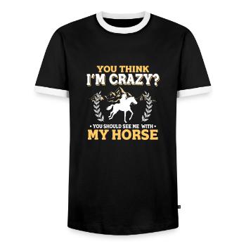 Horse Shirt · Horseback Riding · Equestrian · Horse crazy - Men's Ringer Shirt - black/white - Front - AI Model Female 172 light (172cm) & AI Model Male 178 light (178cm)