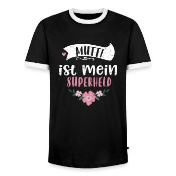 Mutti ist mein Superheld - Männer Kontrast-T-Shirt - Schwarz/Weiß - Vorne - AI Model Female 172 light (172cm) & AI Model Male 178 light (178cm)