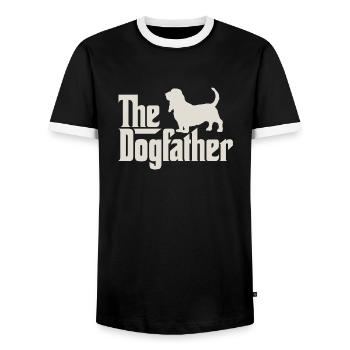 The Dogfather - Basset Hound - Men's Ringer Shirt - black/white - Front - AI Model Female 172 light (172cm) & AI Model Male 178 light (178cm)