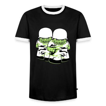 2 freunde team paar soldat tarnmuster krieg armee - Männer Kontrast-T-Shirt - Schwarz/Weiß - Vorne - AI Model Female 172 light (172cm) & AI Model Male 178 light (178cm)