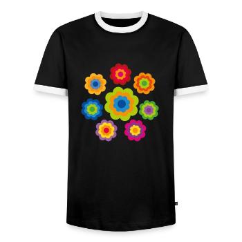 limited edition 4b flower power - Männer Kontrast-T-Shirt - Schwarz/Weiß - Vorne - AI Model Female 172 light (172cm) & AI Model Male 178 light (178cm)