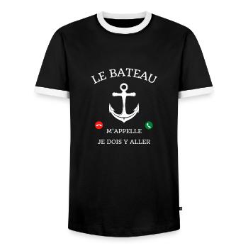 t shirt le bateau m'appelle cadeau humour marin - T-shirt contrasté Homme - noir/blanc - Devant - AI Model Female 172 light (172cm) & AI Model Male 178 light (178cm)