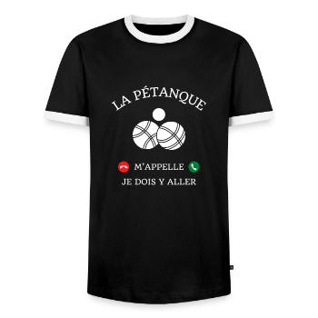 t shirt la petanque m'appelle humour bouliste - T-shirt contrasté Homme - noir/blanc - Devant - AI Model Female 172 light (172cm) & AI Model Male 178 light (178cm)