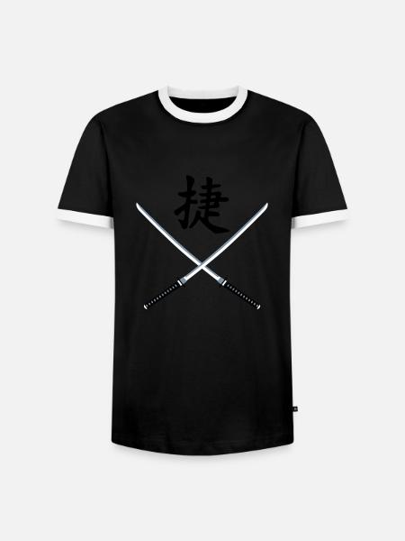 samurai_schwert_victory_3c - Männer Kontrast-T-Shirt - Schwarz/Weiß
