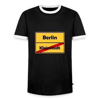 Umzug nach Berlin! Ortsschild Design. - Männer Kontrast-T-Shirt - Schwarz/Weiß - Vorne - AI Model Female 172 light (172cm) & AI Model Male 178 light (178cm)