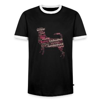 Chihuahua Charakter Shirt Wordcloud - Männer Kontrast-T-Shirt - Schwarz/Weiß - Vorne - AI Model Female 172 light (172cm) & AI Model Male 178 light (178cm)