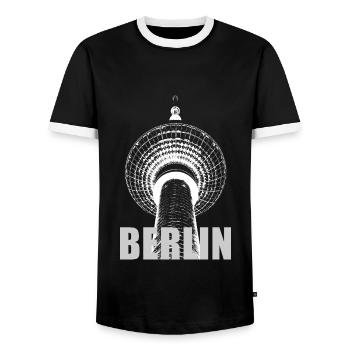 Berlin TV Tower - Men's Ringer Shirt - black/white - Front - AI Model Female 172 light (172cm) & AI Model Male 178 light (178cm)
