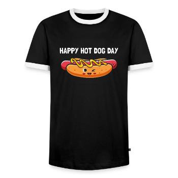 Happy hot dog day - Men's Ringer Shirt - black/white - Front - AI Model Female 172 light (172cm) & AI Model Male 178 light (178cm)