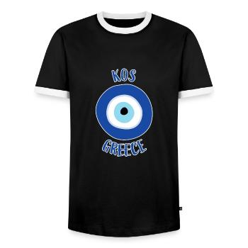 Nazar - Kos Griechenland - Männer Kontrast-T-Shirt - Schwarz/Weiß - Vorne - AI Model Female 172 light (172cm) & AI Model Male 178 light (178cm)