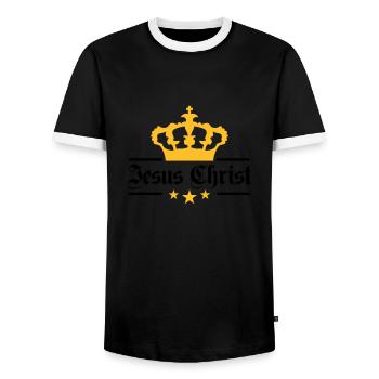King king king crown jesus logo symbol design chri - Men's Ringer Shirt - black/white - Front - AI Model Female 172 light (172cm) & AI Model Male 178 light (178cm)