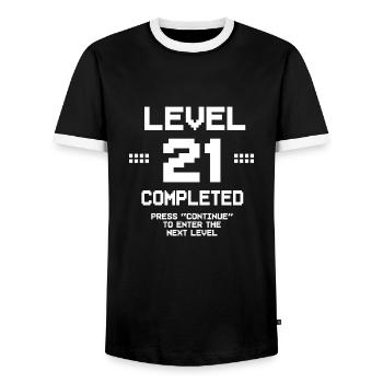 21 Birthday Gamer Level 21 Complete - Men's Ringer Shirt - black/white - Front - AI Model Female 172 light (172cm) & AI Model Male 178 light (178cm)