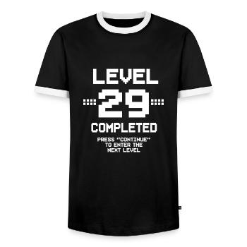 29 Birthday Gamer Level 29 Complete - Men's Ringer Shirt - black/white - Front - AI Model Female 172 light (172cm) & AI Model Male 178 light (178cm)