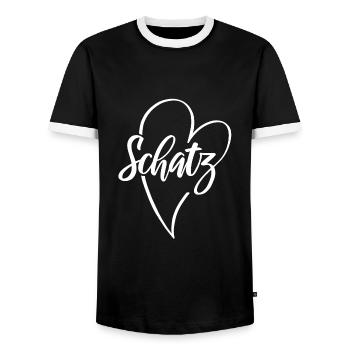 Schatz - Männer Kontrast-T-Shirt - Schwarz/Weiß - Vorne - AI Model Female 172 light (172cm) & AI Model Male 178 light (178cm)