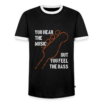 You hear the music and feel the bass - Men's Ringer Shirt - black/white - Front - AI Model Female 172 light (172cm) & AI Model Male 178 light (178cm)