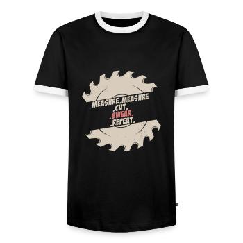Measure Cut Swear Repeat Carpenter - Men's Ringer Shirt - black/white - Front - AI Model Female 172 light (172cm) & AI Model Male 178 light (178cm)
