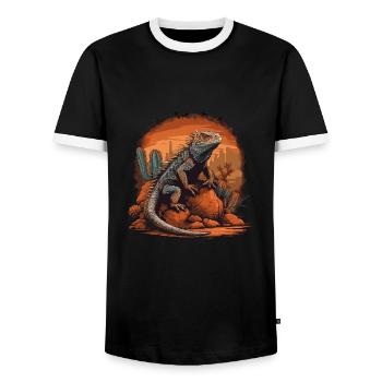 iguana branch reptiles green iguana - Men's Ringer Shirt - black/white - Front - AI Model Female 172 light (172cm) & AI Model Male 178 light (178cm)