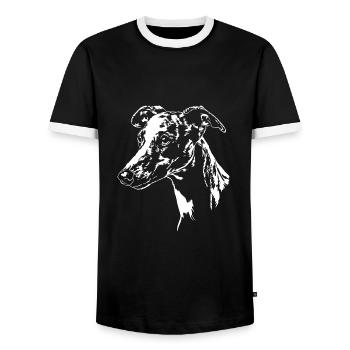 WHIPPET greyhound greyhounds dog Wilsigns dogs - Men's Ringer Shirt - black/white - Front - AI Model Female 172 light (172cm) & AI Model Male 178 light (178cm)