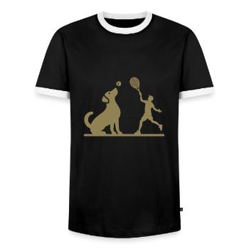 Dog and Owner Tennis Friends Silhouette - Men's Ringer Shirt - black/white - Front - AI Model Female 172 light (172cm) & AI Model Male 178 light (178cm)