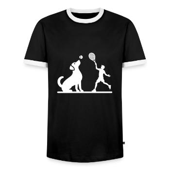 Dog and Owner Tennis Friends Silhouette - Men's Ringer Shirt - black/white - Front - AI Model Female 172 light (172cm) & AI Model Male 178 light (178cm)