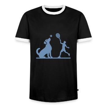 Dog and Owner Tennis Friends Silhouette - Men's Ringer Shirt - black/white - Front - AI Model Female 172 light (172cm) & AI Model Male 178 light (178cm)