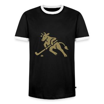 Cow Bull Hockey Player Silhouette - Men's Ringer Shirt - black/white - Front - AI Model Female 172 light (172cm) & AI Model Male 178 light (178cm)